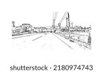 Building view with landmark of New Haven is the 
city in Connecticut. Hand drawn sketch illustration in vector.