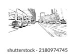 Building view with landmark of New Haven is the 
city in Connecticut. Hand drawn sketch illustration in vector.