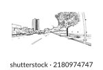 Building view with landmark of New Haven is the 
city in Connecticut. Hand drawn sketch illustration in vector.