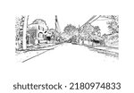 Building view with landmark of New Haven is the 
city in Connecticut. Hand drawn sketch illustration in vector.