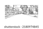 Building view with landmark of New Haven is the 
city in Connecticut. Hand drawn sketch illustration in vector.