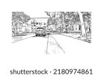Building view with landmark of New Haven is the 
city in Connecticut. Hand drawn sketch illustration in vector.