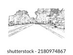 Building view with landmark of New Haven is the 
city in Connecticut. Hand drawn sketch illustration in vector.