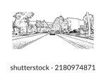 Building view with landmark of New Haven is the 
city in Connecticut. Hand drawn sketch illustration in vector.