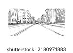 Building view with landmark of New Haven is the 
city in Connecticut. Hand drawn sketch illustration in vector.