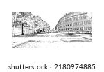 Building view with landmark of New Haven is the 
city in Connecticut. Hand drawn sketch illustration in vector.