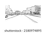 Building view with landmark of New Haven is the 
city in Connecticut. Hand drawn sketch illustration in vector.