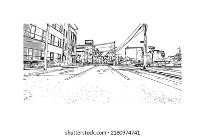 Building view with landmark of New Haven is the 
city in Connecticut. Hand drawn sketch illustration in vector.