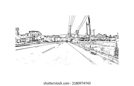 Construir vistas con un punto de referencia en New Haven es el 
ciudad de Connecticut. Dibujo a mano de ilustración de esbozo en vector.