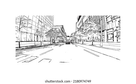 Building view with landmark of New Haven is the 
city in Connecticut. Hand drawn sketch illustration in vector.