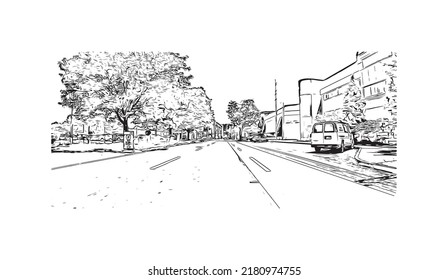 Building view with landmark of New Haven is the 
city in Connecticut. Hand drawn sketch illustration in vector.