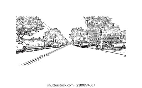 Building view with landmark of New Haven is the 
city in Connecticut. Hand drawn sketch illustration in vector.