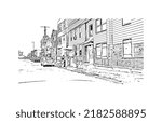 Building view with landmark of Newark is the 
city in New Jersey. Hand drawn sketch illustration in vector.