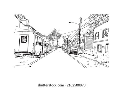Building view with landmark of Newark is the 
city in New Jersey. Hand drawn sketch illustration in vector.