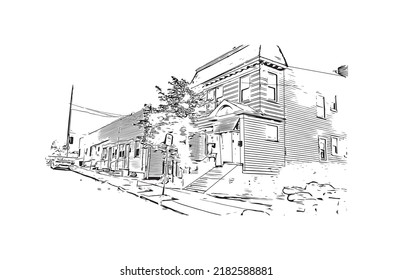 Building view with landmark of Newark is the 
city in New Jersey. Hand drawn sketch illustration in vector.