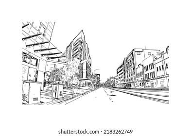 Building view with landmark of Newcastle is the 
city in Australia. Hand drawn sketch illustration in vector.