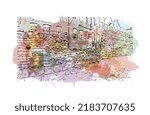 Building view with landmark of Newcastle upon Tyne is the 
city in England. Watercolor splash with hand drawn sketch illustration in vector.