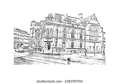 Building view with landmark of Newcastle upon Tyne is the 
city in England. Hand drawn sketch illustration in vector.