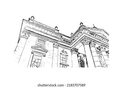 Building view with landmark of Newcastle upon Tyne is the 
city in England. Hand drawn sketch illustration in vector.