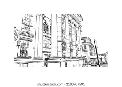 La vista de edificio con un punto de referencia de Newcastle upon Tyne es la 
ciudad de Inglaterra. Dibujo a mano de ilustración de esbozo en vector.