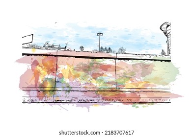La vista de edificio con un punto de referencia de Newcastle upon Tyne es la 
ciudad de Inglaterra. Salto de color de agua con ilustración de esbozo dibujada a mano en vector.