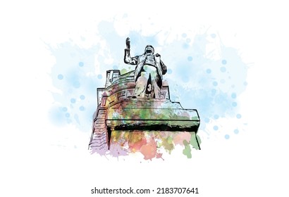 Building view with landmark of Newcastle upon Tyne is the 
city in England. Watercolor splash with hand drawn sketch illustration in vector.