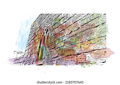 Der Ausblick auf das Gebäude mit Wahrzeichen von Newcastle upon Tyne ist der 
Stadt in England. Aquarellspritzer mit handgezeichneter Skizzengrafik in Vektorgrafik.