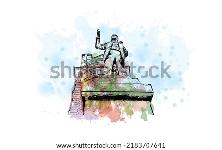 Building view with landmark of Newcastle upon Tyne is the 
city in England. Watercolor splash with hand drawn sketch illustration in vector.