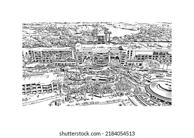 Building view with landmark of Newport Beach is the 
city in California. Hand drawn sketch illustration in vector.