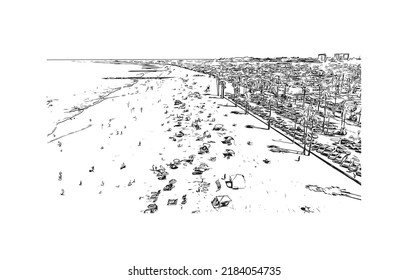 Building view with landmark of Newport Beach is the 
city in California. Hand drawn sketch illustration in vector.