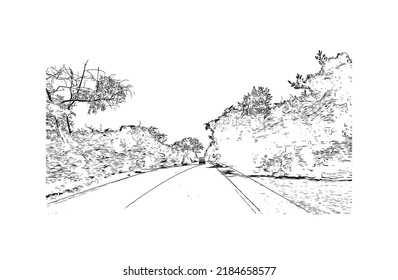 Building view with landmark of Newport is the 
city in Rhode Island. Hand drawn sketch illustration in vector.