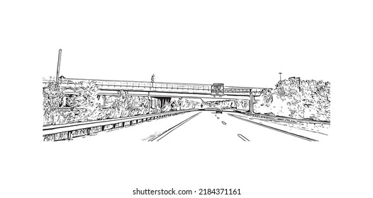 Building view with landmark of Newport News is the 
city in Virginia. Hand drawn sketch illustration in vector.
