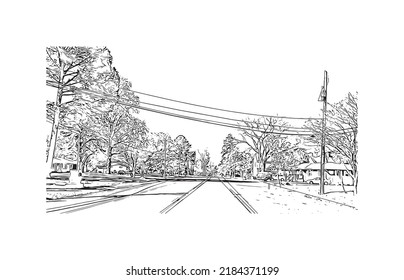 Building view with landmark of Newport News is the 
city in Virginia. Hand drawn sketch illustration in vector.