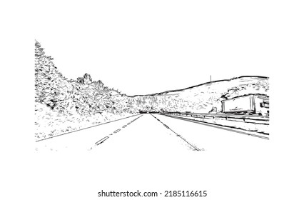 Building view with landmark of Newry is the 
city in Northern Ireland. Hand drawn sketch illustration in vector.