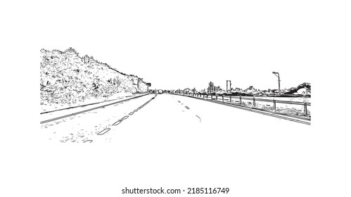 Building view with landmark of Newry is the 
city in Northern Ireland. Hand drawn sketch illustration in vector.