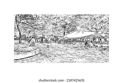 Building view with landmark of Nha Trang is the 
city in Vietnam. Hand drawn sketch illustration in vector.