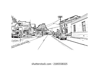 Building view with landmark of Niagara Falls is the 
city in Canada. Hand drawn sketch illustration in vector. 