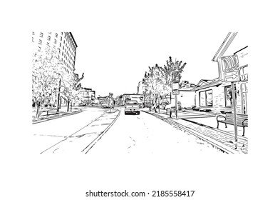 Die Aussicht auf den Niagara Falls ist ein Wahrzeichen 
Stadt in Kanada. Handgezeichnete Skizzengrafik in Vektorgrafik. 