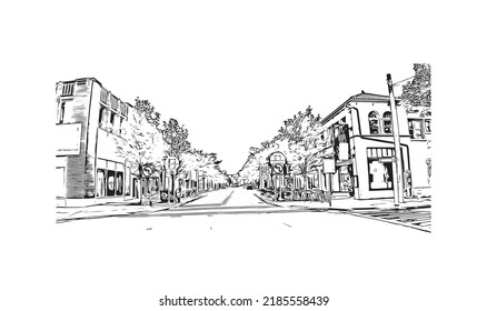 Building view with landmark of Niagara Falls is the 
city in Canada. Hand drawn sketch illustration in vector. 