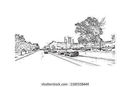Building view with landmark of Niagara Falls is the 
city in Canada. Hand drawn sketch illustration in vector. 