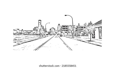 Building view with landmark of Niagara Falls is the 
city in Canada. Hand drawn sketch illustration in vector. 