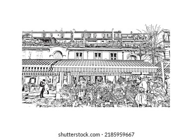 Building view with landmark of Nice is the 
city in France. Hand drawn sketch illustration in vector.
