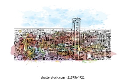 Building view with landmark of Nicosia is the 
capital of Cyprus. Hand drawn sketch illustration in vector.
