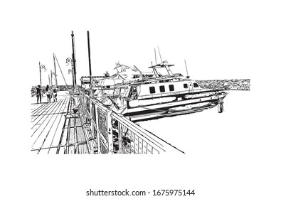 Building view with landmark of Nicosia, also known as Lefkosia, is the divided capital city of Cyprus. Hand drawn sketch illustration in vector. 