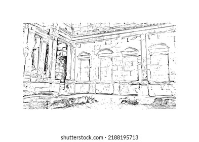 Building view with landmark of Nimes is the 
commune in France. Hand drawn sketch illustration in vector.