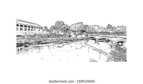 Building view with landmark of Niort is the 
commune in France. Hand drawn sketch illustration in vector.