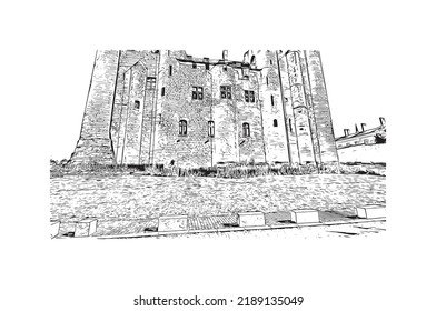 Building view with landmark of Niort is the 
commune in France. Hand drawn sketch illustration in vector.
