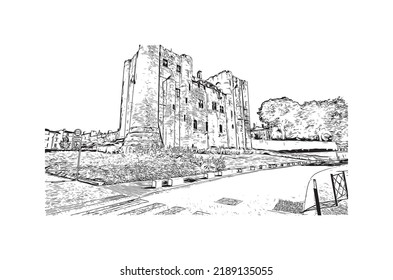 Building view with landmark of Niort is the 
commune in France. Hand drawn sketch illustration in vector.