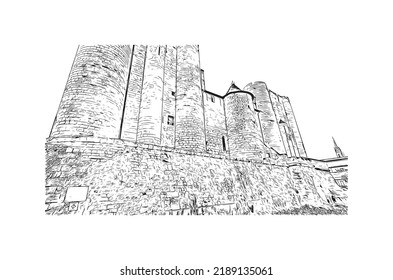 La vista de construcción con el punto de referencia de Niort es el 
comuna en Francia. Dibujo a mano de ilustración de esbozo en vector.
