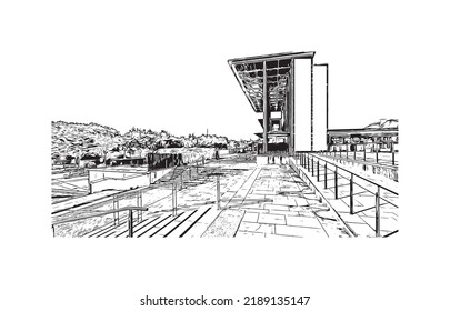 Building view with landmark of Niort is the 
commune in France. Hand drawn sketch illustration in vector.